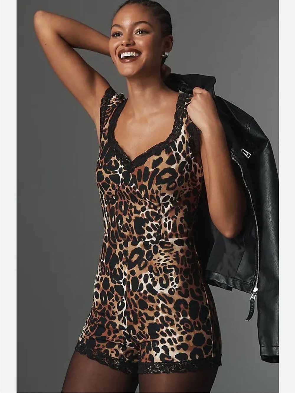 NWT Maeve Anthropologie Leopard Lace-Trim Romper Size Small